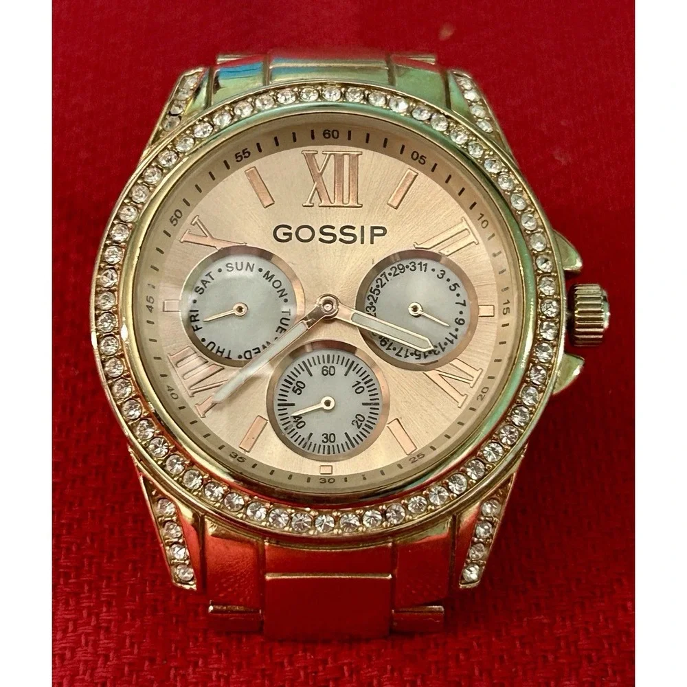 Gossip Day Date Crystal Accent Rose Gold Tone Watch New Battery